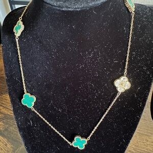 Elegant Gold and Green Clover Necklace